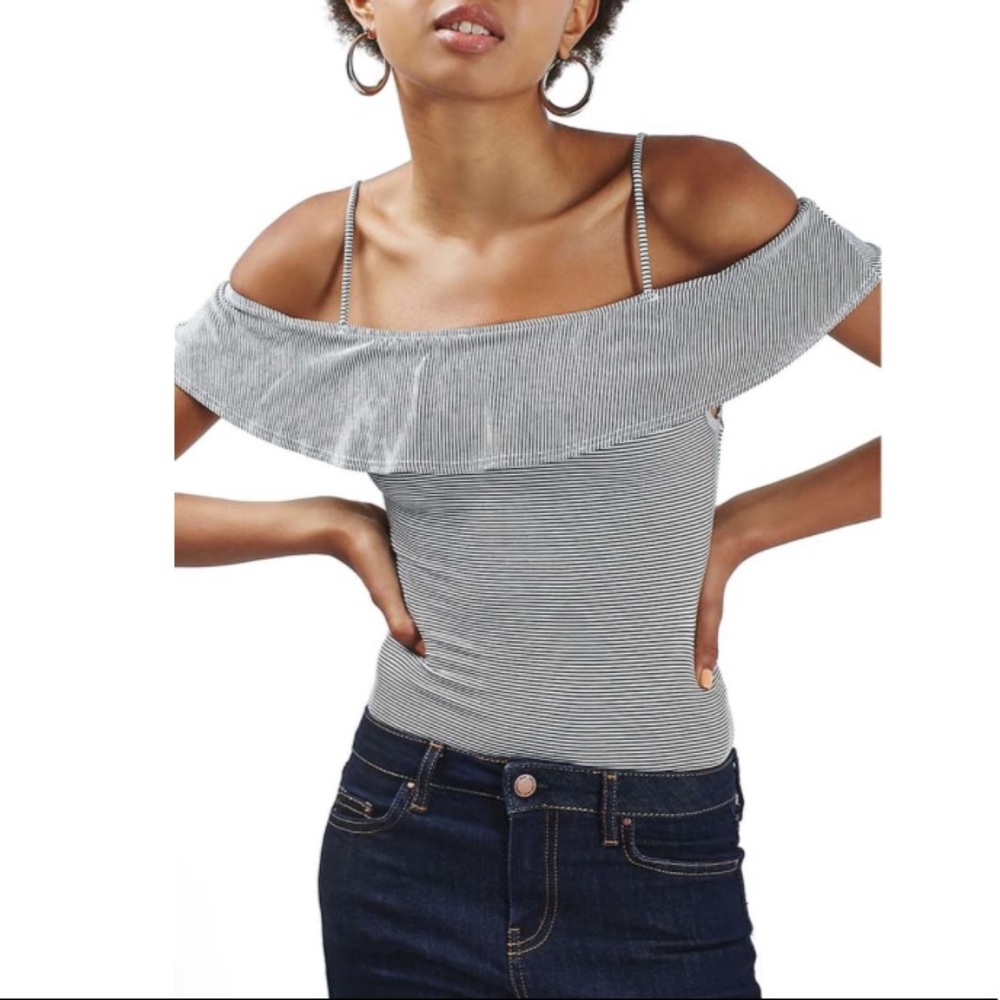 Topshop Striped Bardot Bodysuit